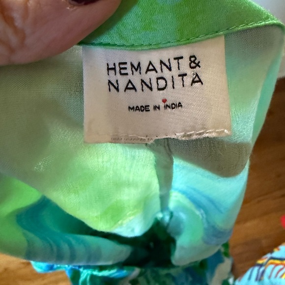 Hemant & Nandita Vida Blue Green Long Maxi Dress Kaftan $585 size Large - Picture 8 of 12